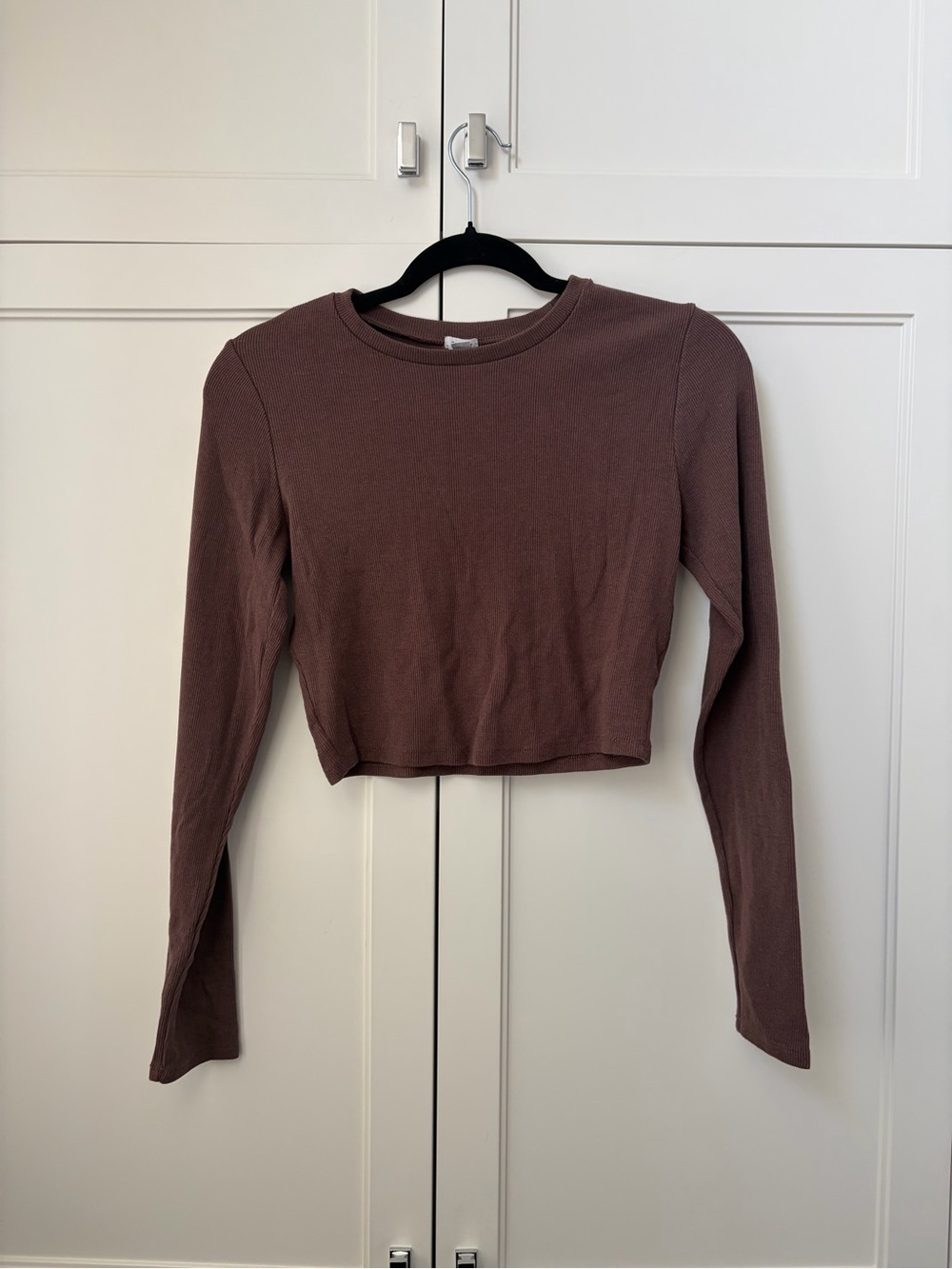 Garage Cropped Long Sleeve Crewneck Top - Chocolate Brown